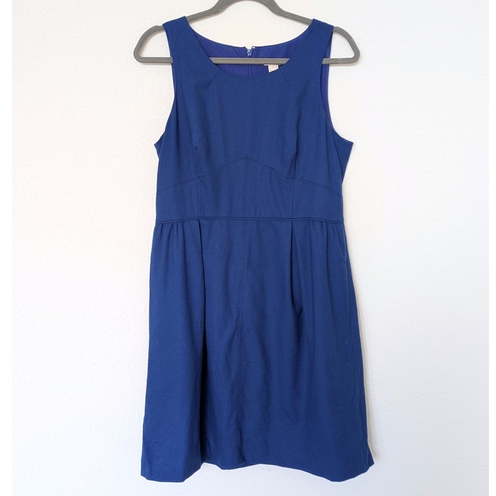 J.Crew Sleeveless A-Line Dress Women's 10 Blue Wool Blend Fit & Flare